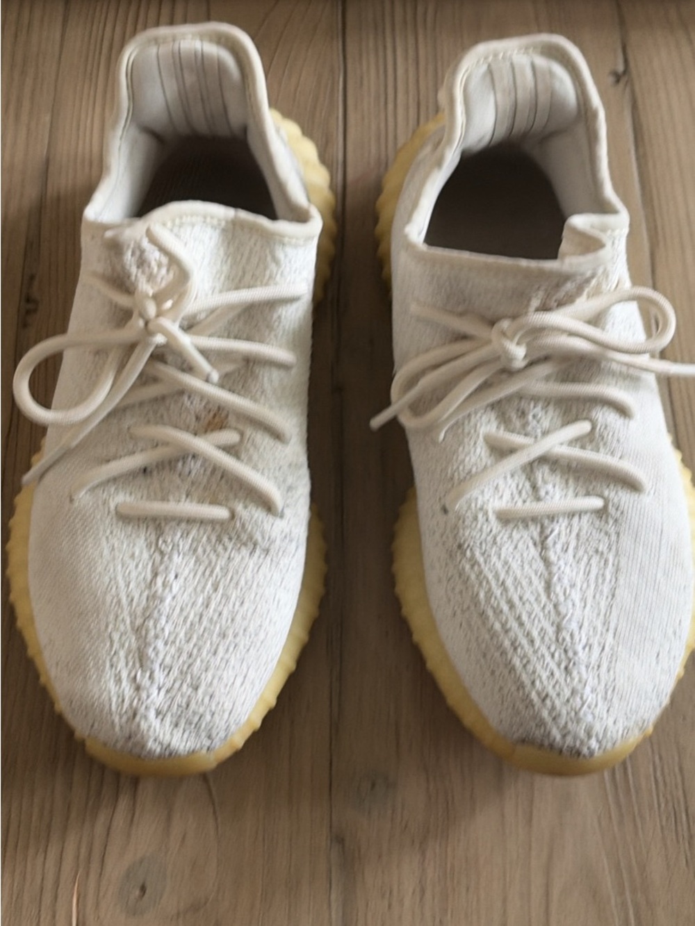 Yeezy Knit Sneakers in Cream with Yellow Sole